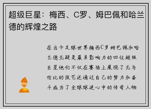 超级巨星：梅西、C罗、姆巴佩和哈兰德的辉煌之路